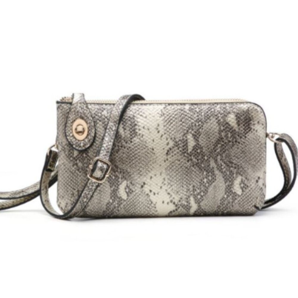 NEW Jen & Co Kendall Python Champagne Crossbody/Wristlet with Twist Lock Closure